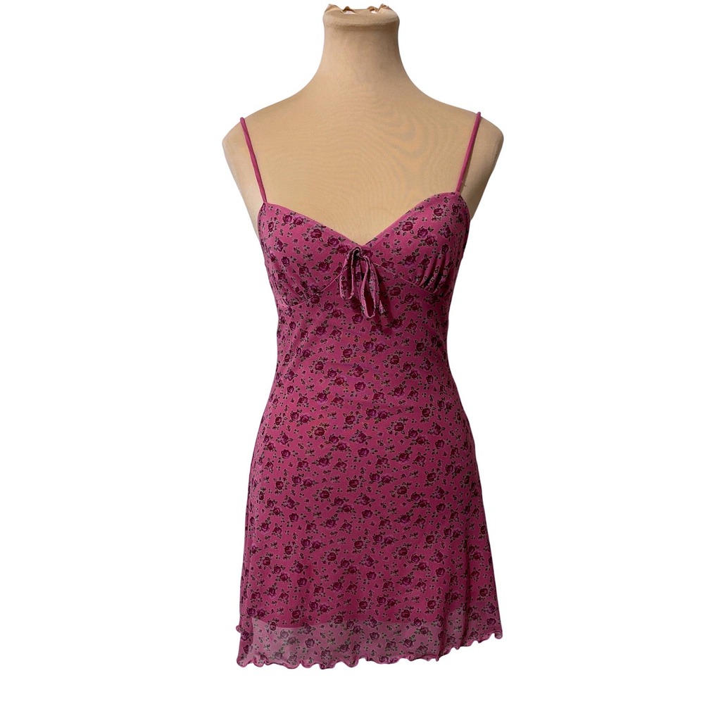 Urban Outfitters Elodi Mini Dress XS Pink Floral Mesh Coquette Cottagecore Y2K